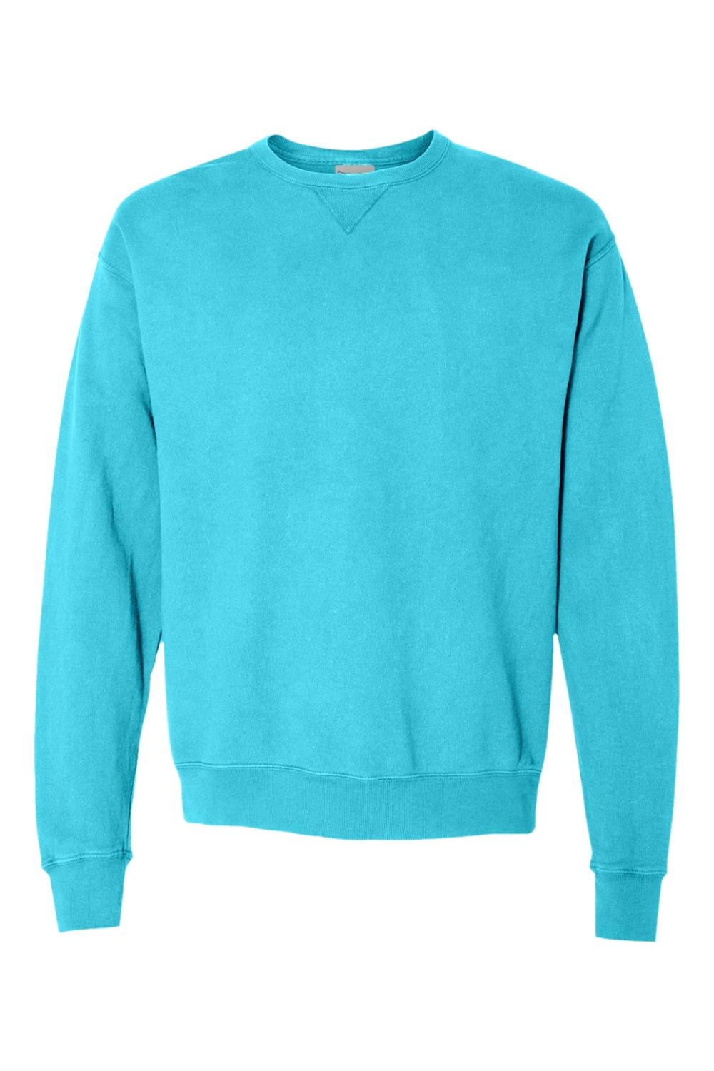 Bright turquoise ComfortWash by Hanes garment-dyed crewneck sweatshirt with a classic ribbed collar and V-notch detail.