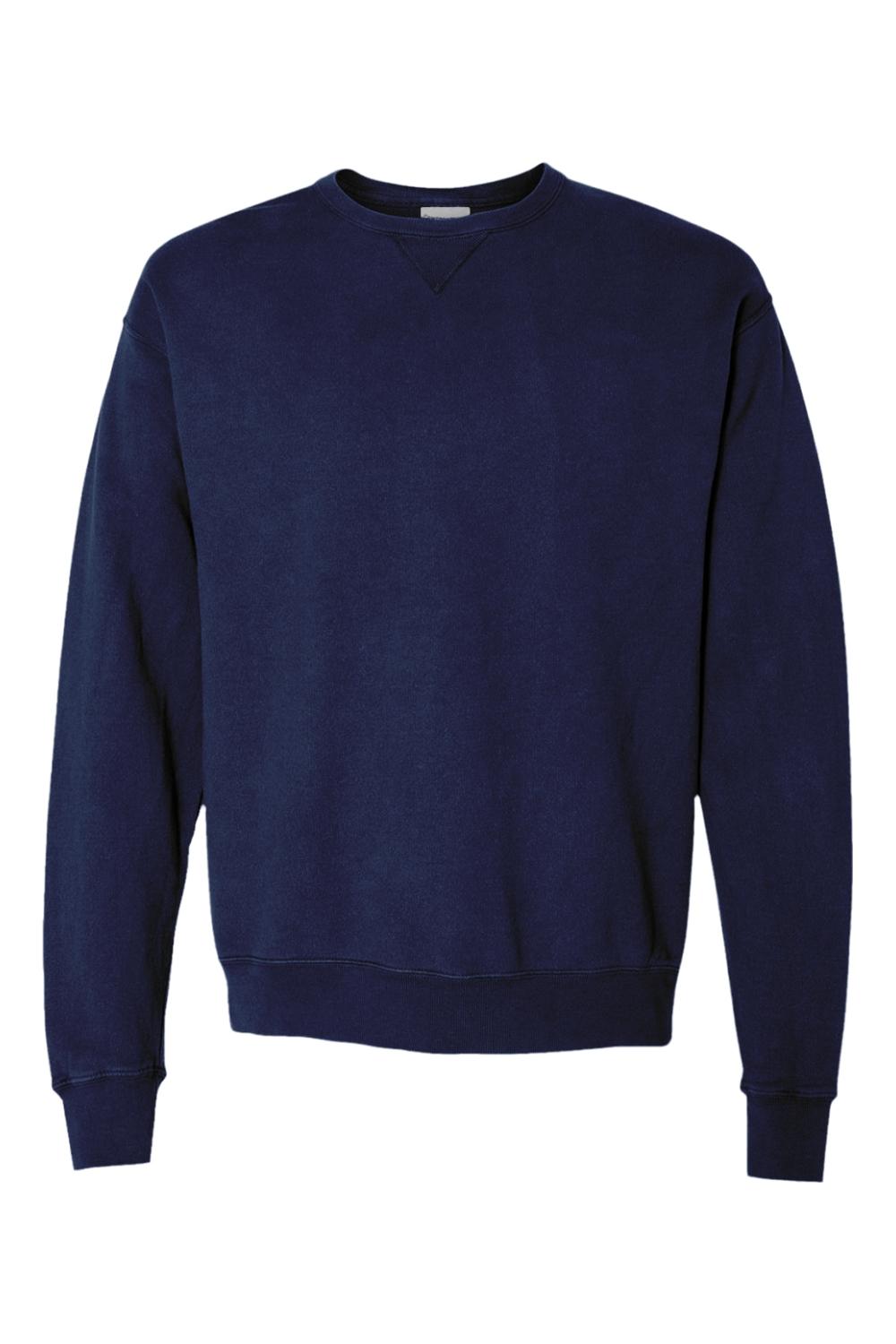 Navy blue ComfortWash by Hanes garment-dyed crewneck sweatshirt with a classic ribbed collar and long sleeves.