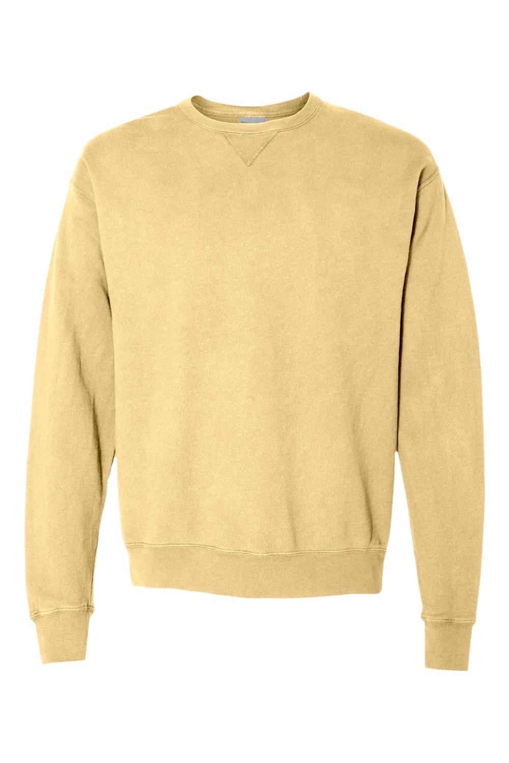 ComfortWash by Hanes garment-dyed crewneck sweatshirt in a soft, faded yellow cotton blend with a classic V-notch neck.