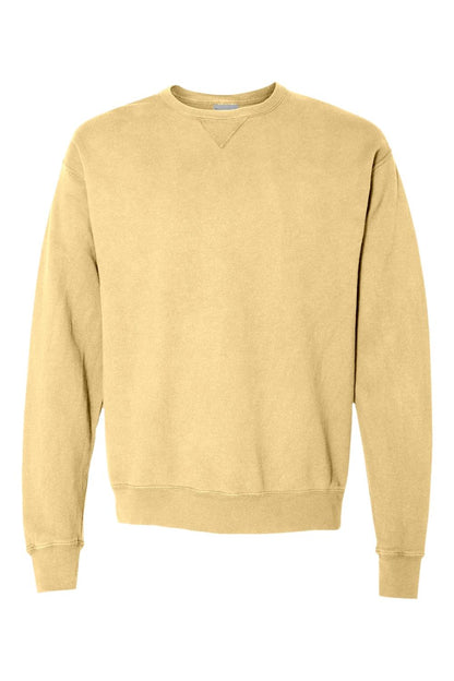 ComfortWash by Hanes garment-dyed crewneck sweatshirt in a soft, faded yellow cotton blend with a classic V-notch neck.