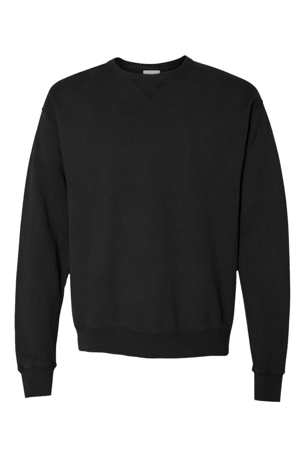 Black ComfortWash by Hanes garment-dyed crewneck sweatshirt with ribbed cuffs and a classic V-notch neck detail.