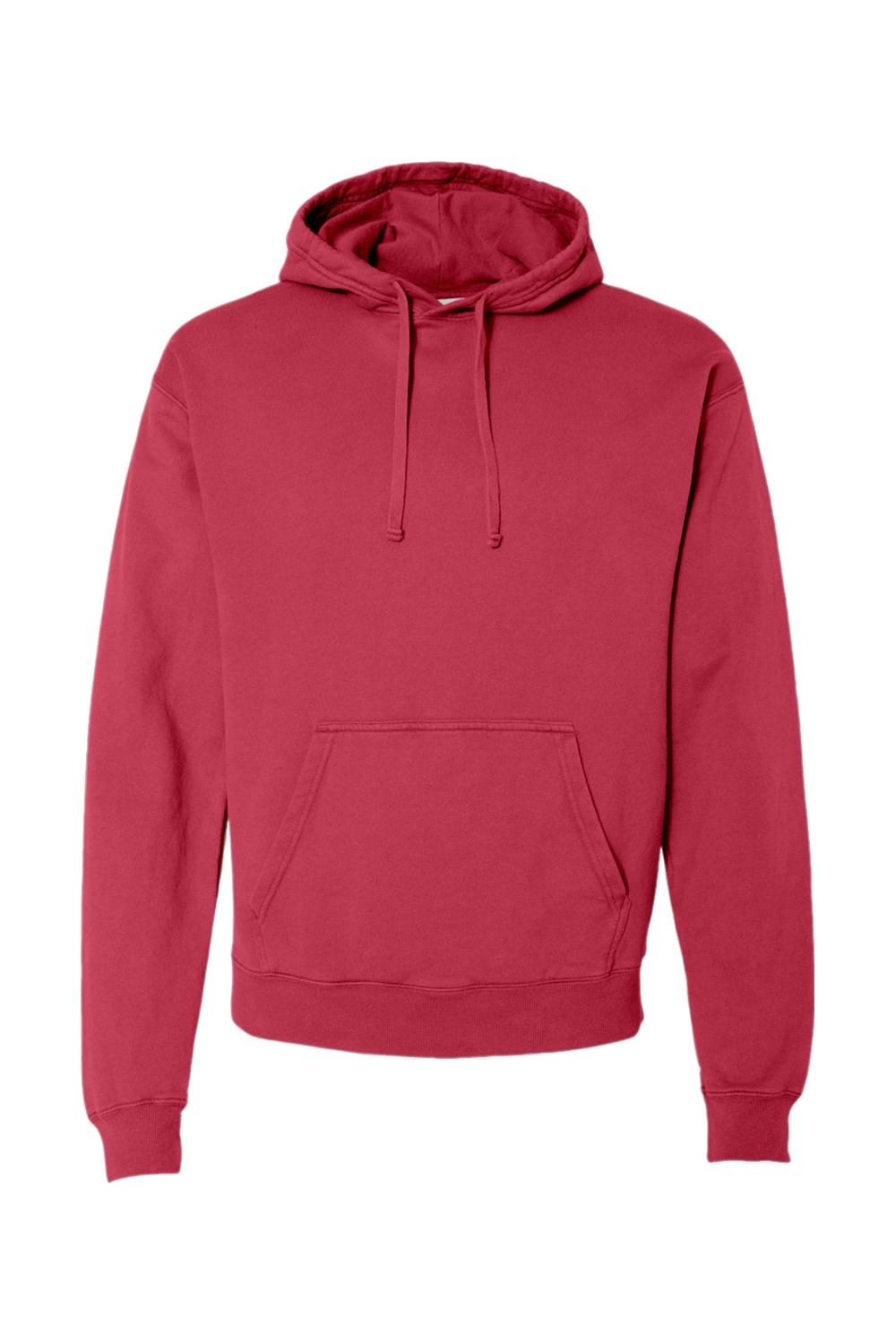 Red ComfortWash by Hanes unisex garment-dyed hooded sweatshirt with a front kangaroo pocket and drawstring hood.