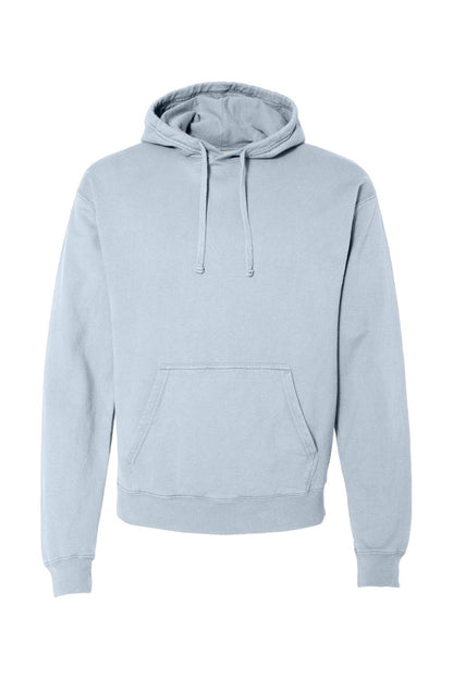 Light blue ComfortWash by Hanes unisex hooded sweatshirt with a front kangaroo pocket and adjustable drawstring.