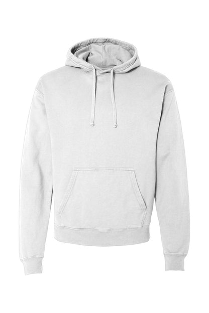 Light gray ComfortWash garment-dyed unisex hooded sweatshirt with a front kangaroo pocket and drawstring hood.