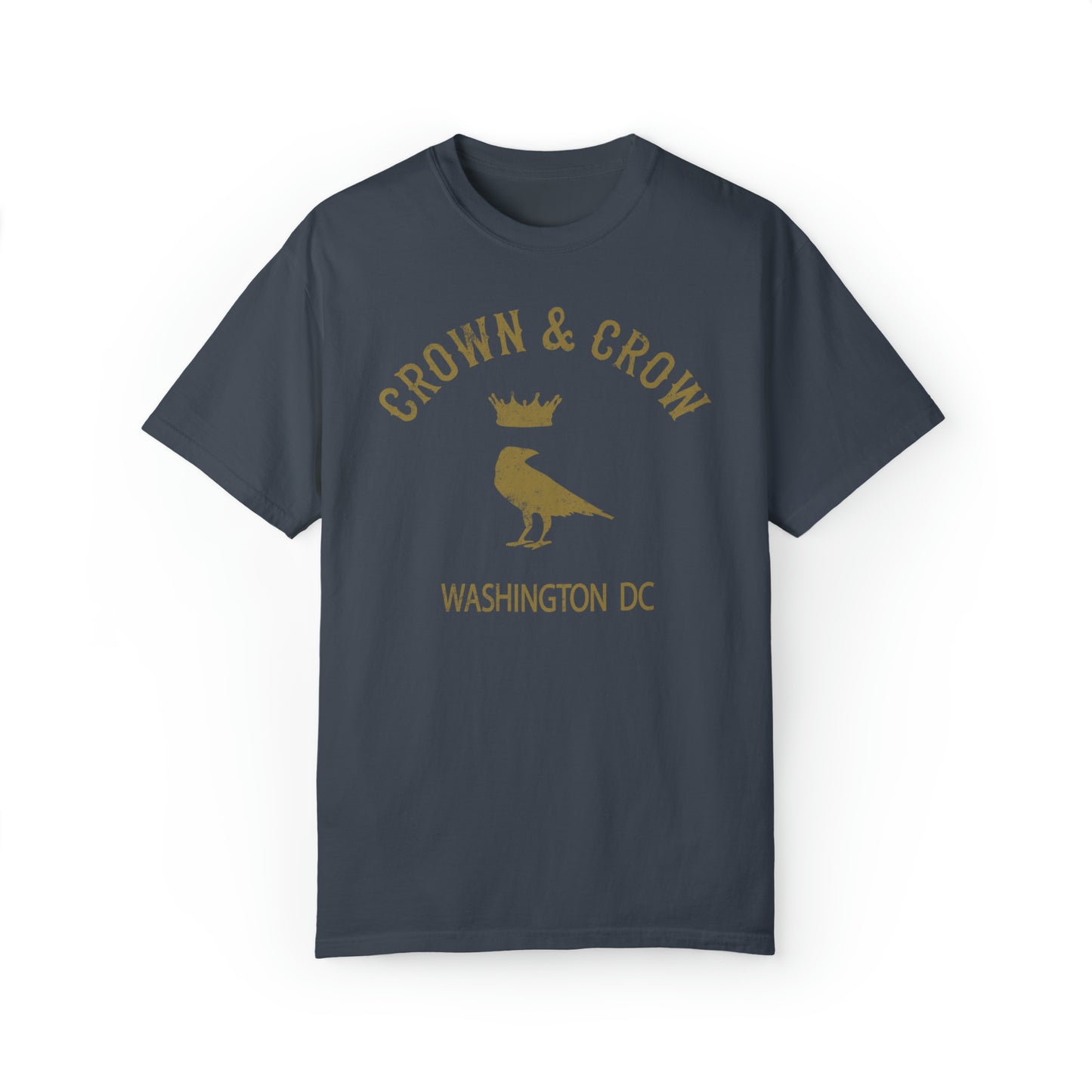 Charcoal grey heavy cotton relaxed fit t-shirt with gold Crown & Crow logo and Washington DC text.