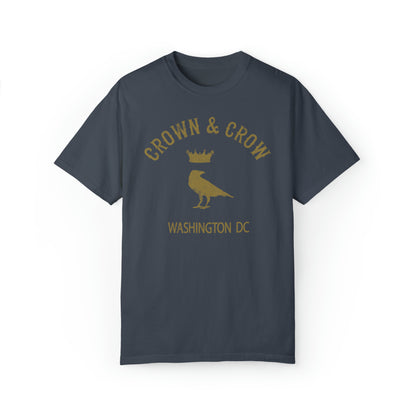 Charcoal grey heavy cotton relaxed fit t-shirt with gold Crown & Crow logo and Washington DC text.
