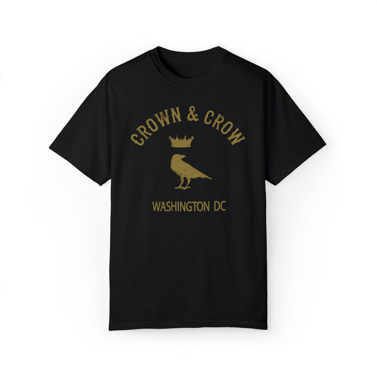 Crown & Crow Gold Logo Mens Garment-Dyed T-shirt