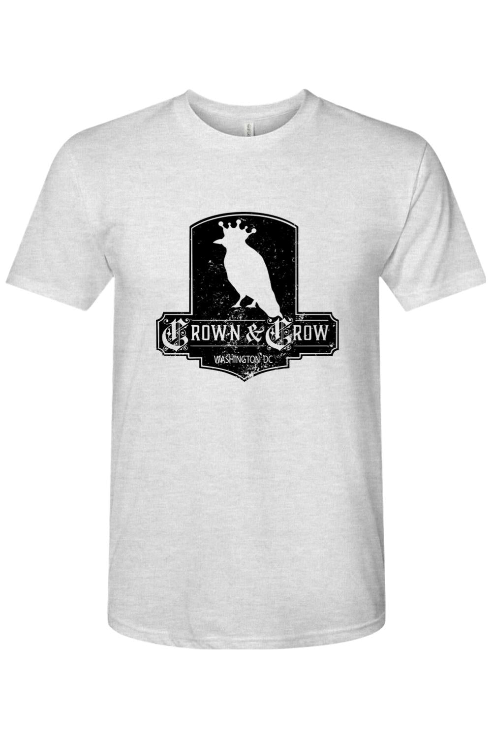 Light grey tri-blend crew neck tee featuring a black distressed Crown & Crow Washington DC graphic logo.