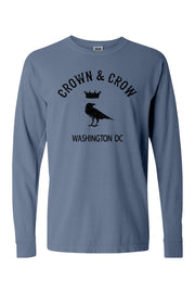 Crown & Crow in Black Mens Garment-dyed Long Sleeve T-Shirt