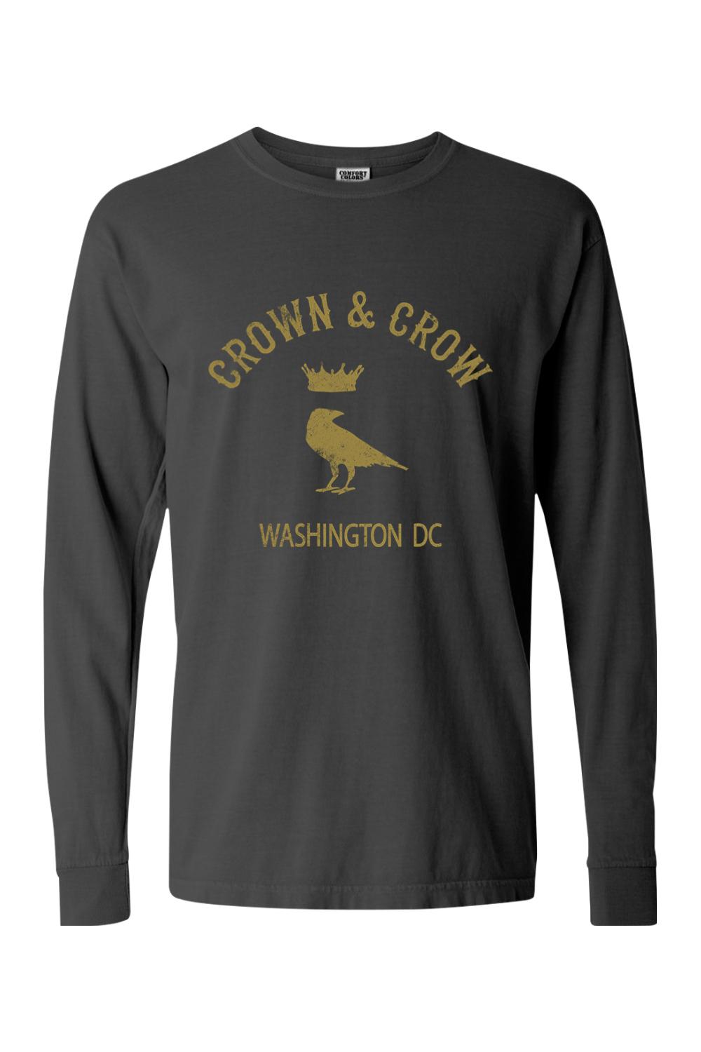 Crown & Crow in Gold Mens Garment-dyed Long Sleeve T-Shirt
