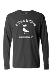 Crown & Crow in White Mens Garment-dyed Long Sleeve T-Shirt