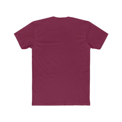 Back view of a plain, premium fitted maroon short-sleeve cotton t-shirt isolated on a white background.