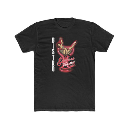 Black premium cotton men's tee featuring a vintage pin-up girl graphic inside a red martini glass design.