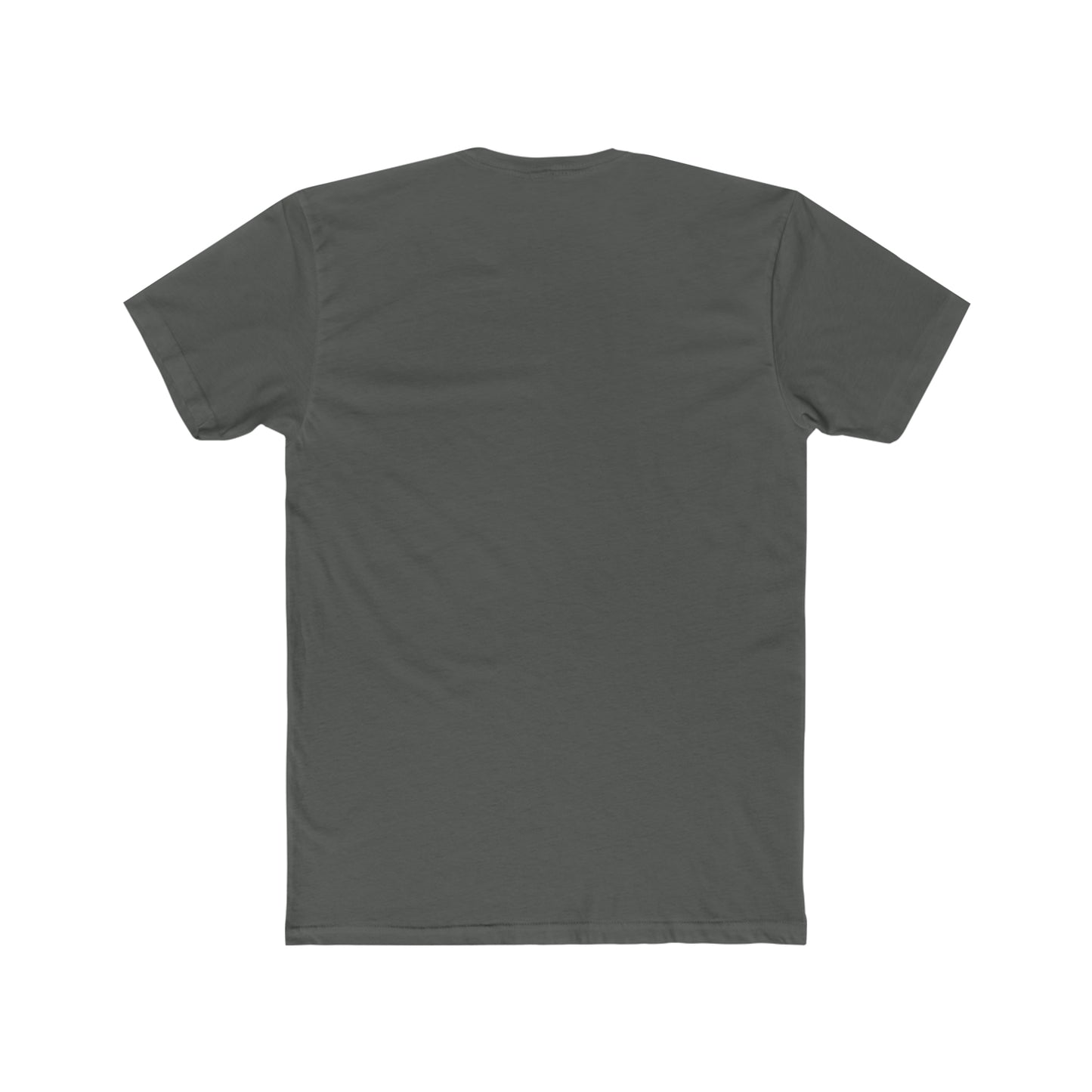Back view of a premium fitted dark gray men's short-sleeve cotton t-shirt on a white background.