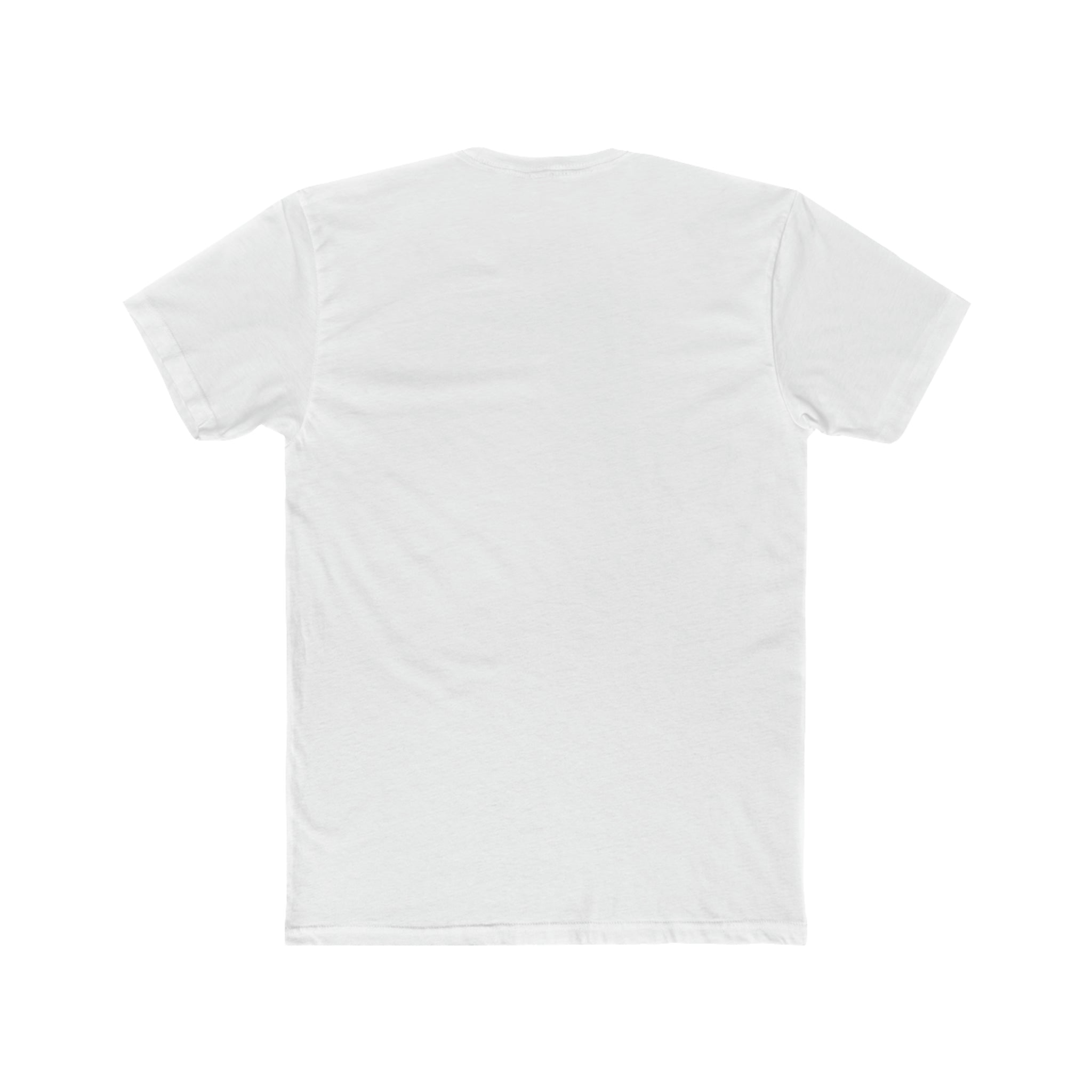 Back view of a plain white premium fitted short-sleeve cotton t-shirt on a white background.