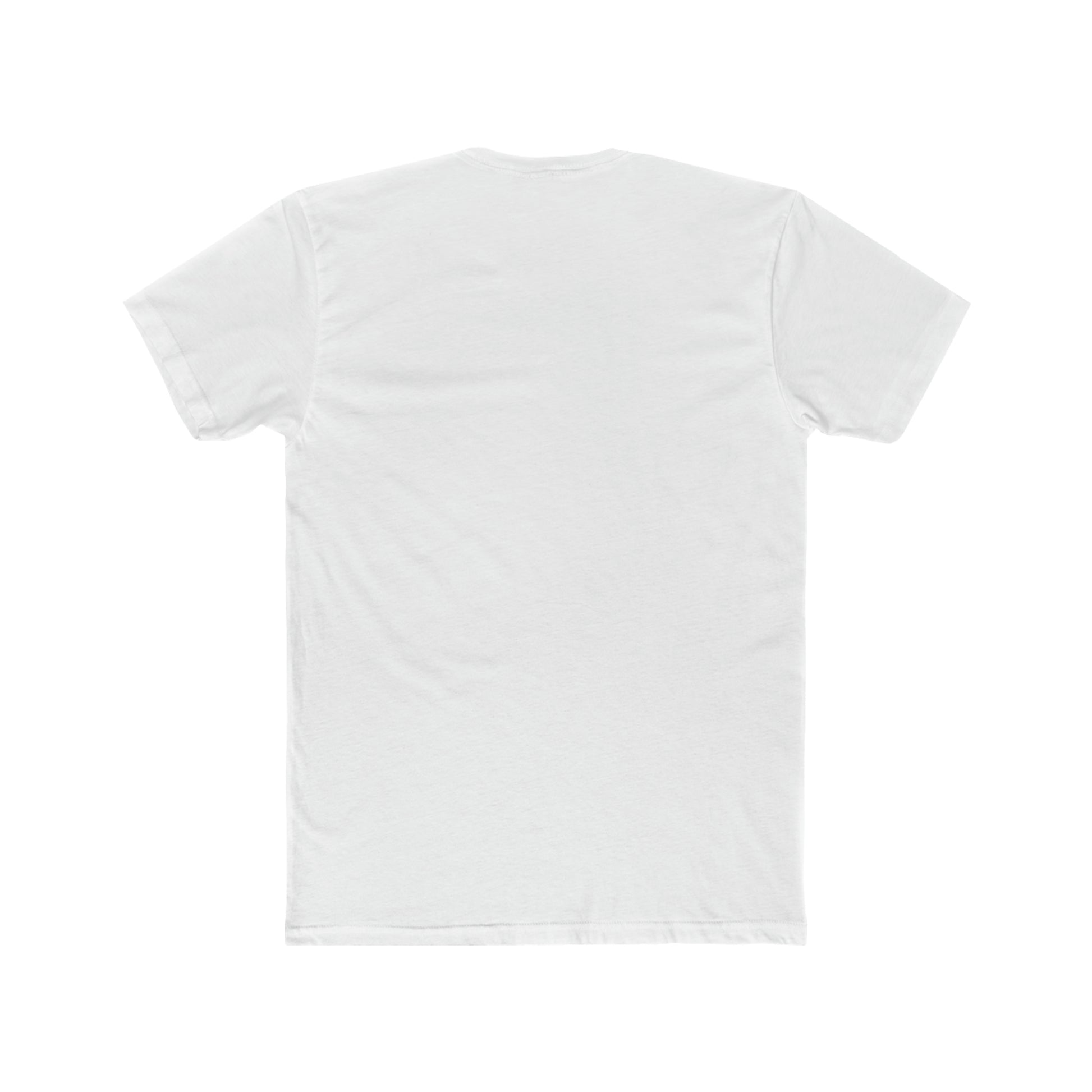 Back view of a plain white premium fitted short-sleeve cotton t-shirt on a white background.