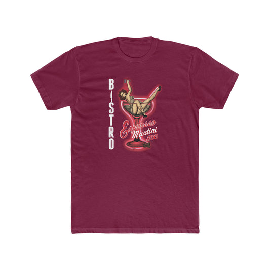 Maroon cotton crewneck tee featuring a vintage pin-up girl graphic inside a martini glass with Espresso Martini Me text.