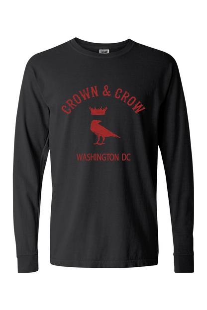Crown & Crow in Red Unisex Garment-dyed Long Sleeve T-Shirt