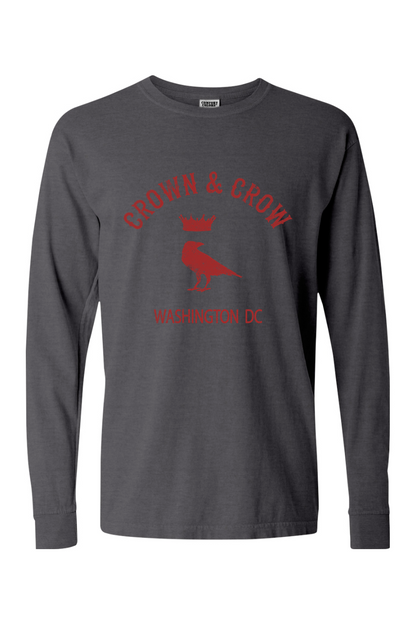 Crown & Crow in Red Unisex Garment-dyed Long Sleeve T-Shirt