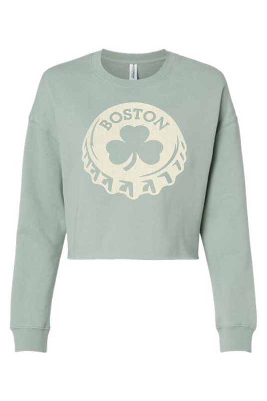 Boston Lucky Shamrock Cap Women's Crop Sweatshirt