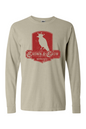 Crown & Crow in Red Distressed Unisex Garment-dyed Long Sleeve T-Shirt