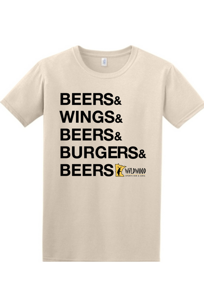 Wildwood Beers & Wings & Beers & Burgers & Beers T-shirt