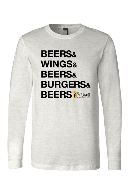 Wildwood Beers & Wings & Beers & Burgers & Beers Jersey Long Sleeve