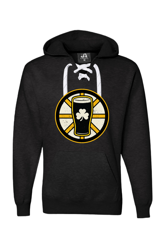 Beer, Hockey, Black & Gold Lace Up Hoodie