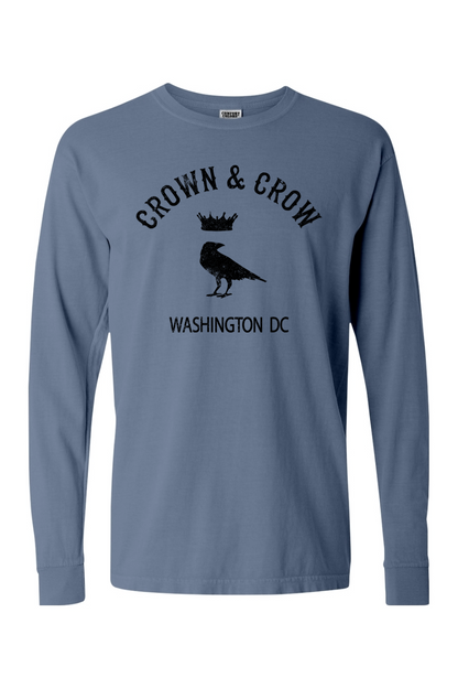 Crown & Crow in Black Unisex Garment-dyed Long Sleeve T-Shirt