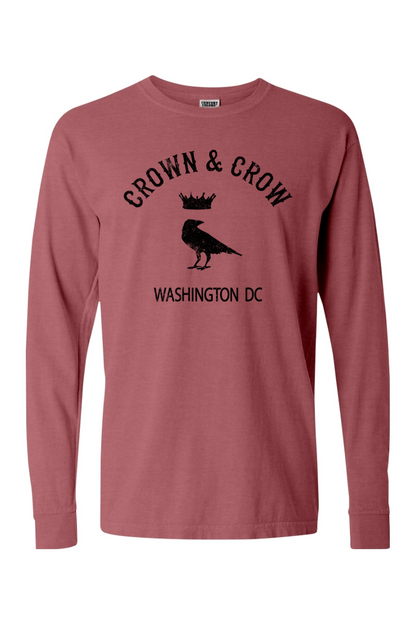 Crown & Crow in Black Unisex Garment-dyed Long Sleeve T-Shirt