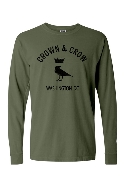 Crown & Crow in Black Unisex Garment-dyed Long Sleeve T-Shirt