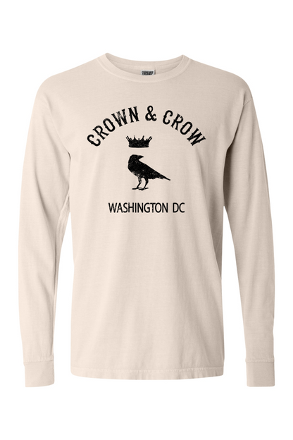 Crown & Crow in Black Unisex Garment-dyed Long Sleeve T-Shirt
