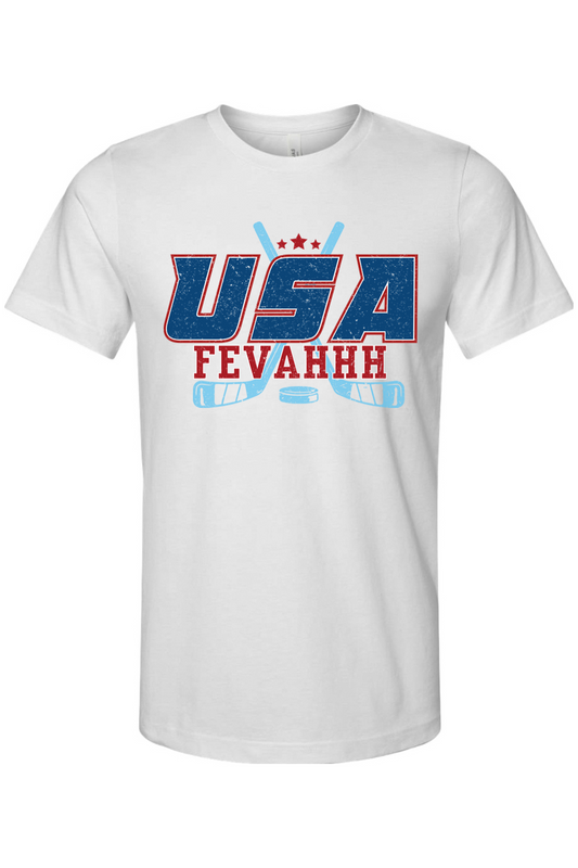 The Fevahhh USA Hockey Red White & Blue 100% Cotton T-Shirt - Unisex