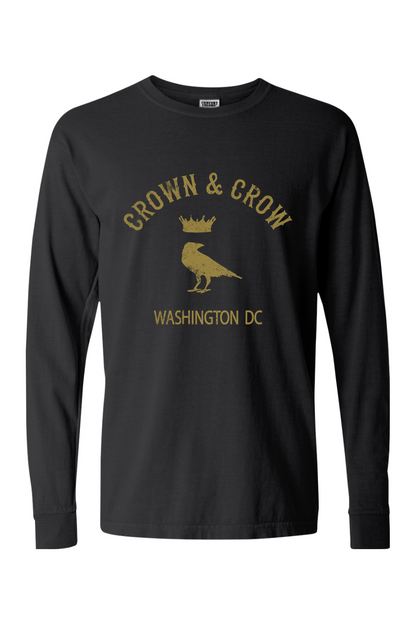 Crown & Crow in Gold Unisex Garment-dyed Long Sleeve T-Shirt