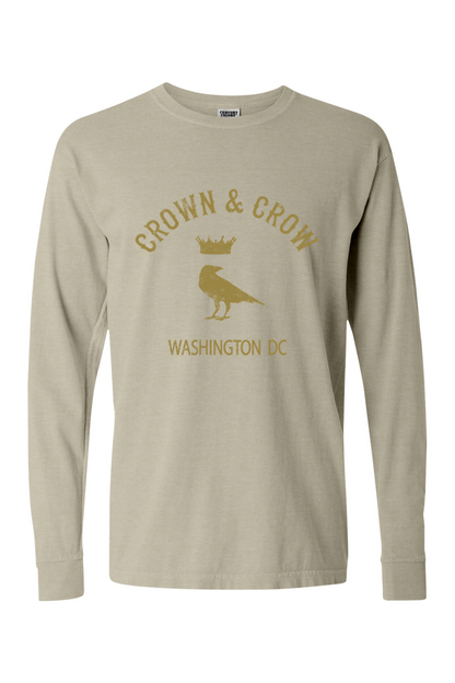 Crown & Crow in Gold Unisex Garment-dyed Long Sleeve T-Shirt