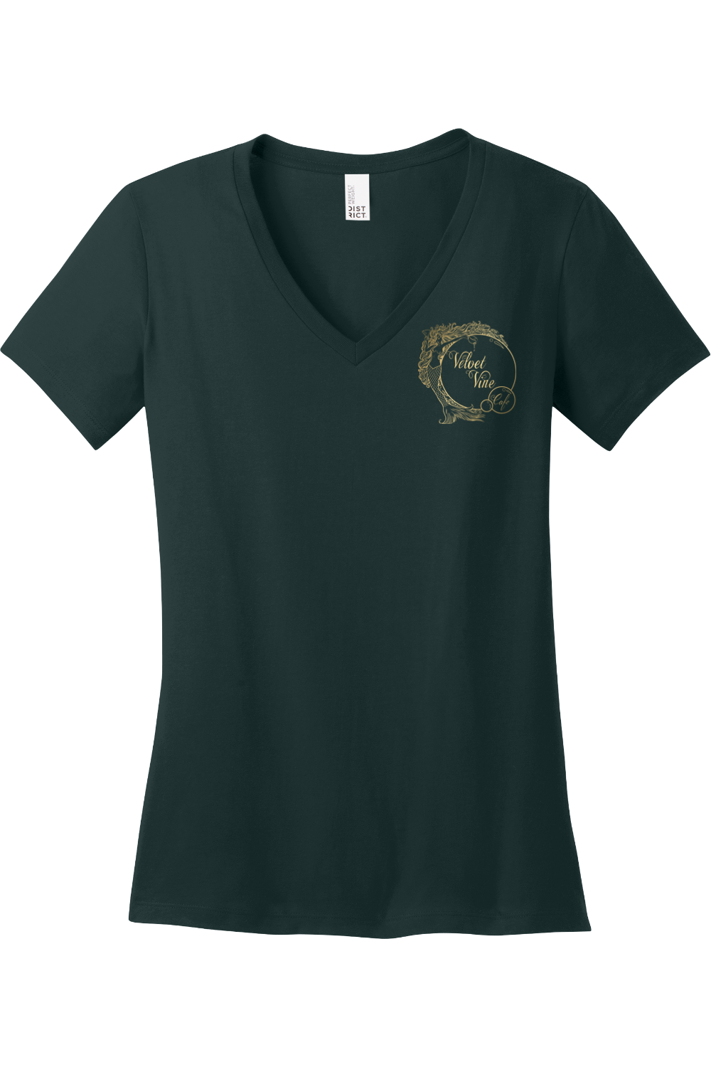 Velvet Vine Cafe Gold Logo Cotton V-Neck T-Shirt - Women's