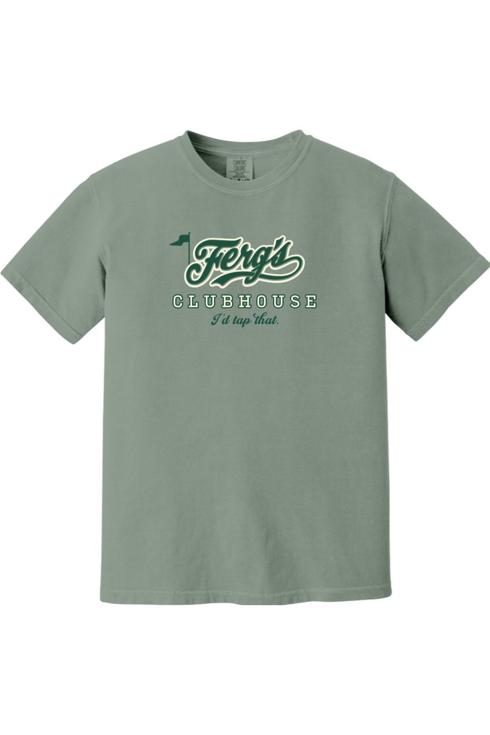 Sage green Comfort Colors ringspun cotton t-shirt featuring a Ferg's Clubhouse I'd Tap That graphic print.