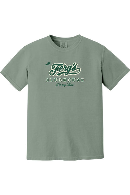 Sage green Comfort Colors ringspun cotton t-shirt featuring a Ferg's Clubhouse I'd Tap That graphic print.