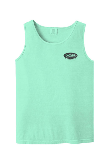 Mint green Comfort Colors cotton tank top featuring a small black Ferg's St. Petersburg Beach logo on the chest.