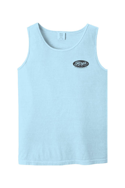 Light blue Comfort Colors cotton tank top with a small black Ferg's St. Petersburg Beach logo on the chest.