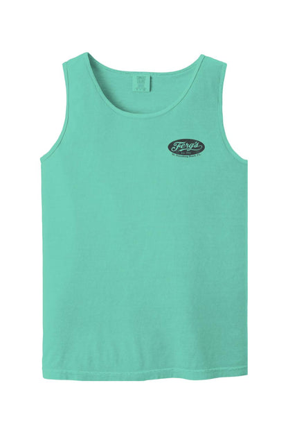 Mint green Comfort Colors cotton tank top with a small Ferg's St. Petersburg Beach logo on the chest.