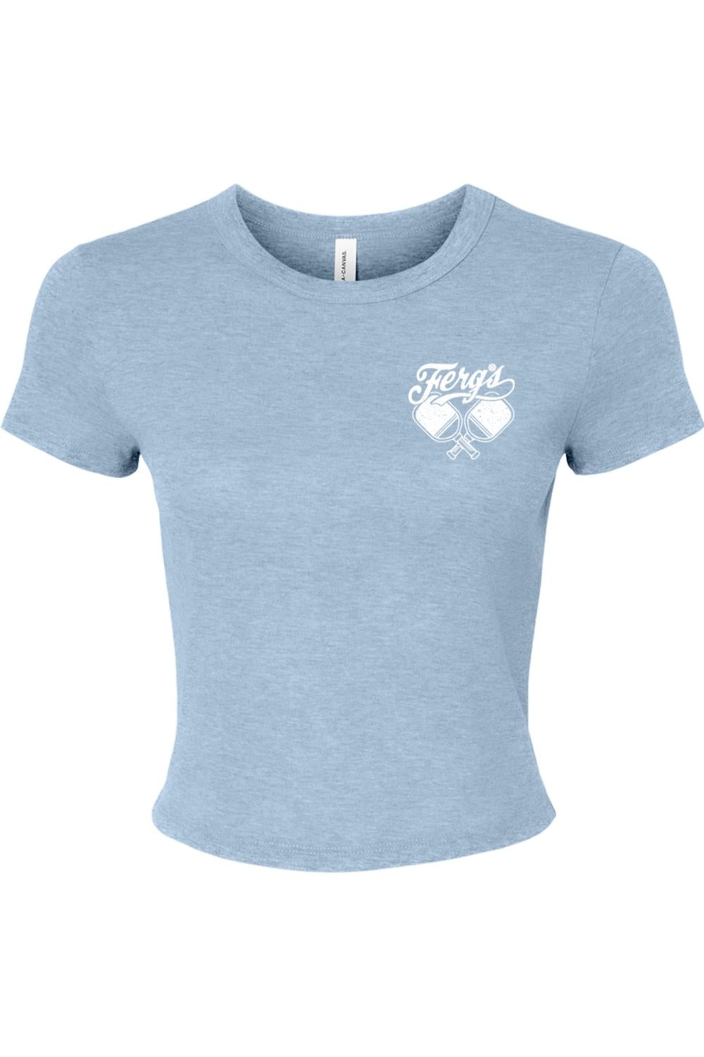 Light blue ribbed baby tee featuring a white Ferg's Pickleball Social Club logo on the chest.