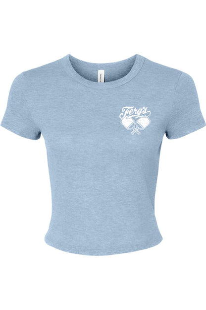 Light blue ribbed baby tee featuring a white Ferg's Pickleball Social Club logo on the chest.