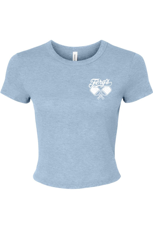 Light blue ribbed baby tee featuring a white Ferg's Pickleball Social Club logo on the chest.