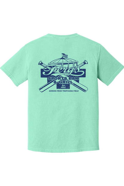 Mint green Comfort Colors cotton t-shirt featuring a dark blue Ferg's Sports Bar & Grill graphic on the back.