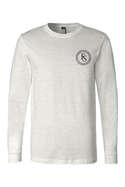 Light gray long-sleeve jersey shirt with a black circular Full Send logo on the left chest.