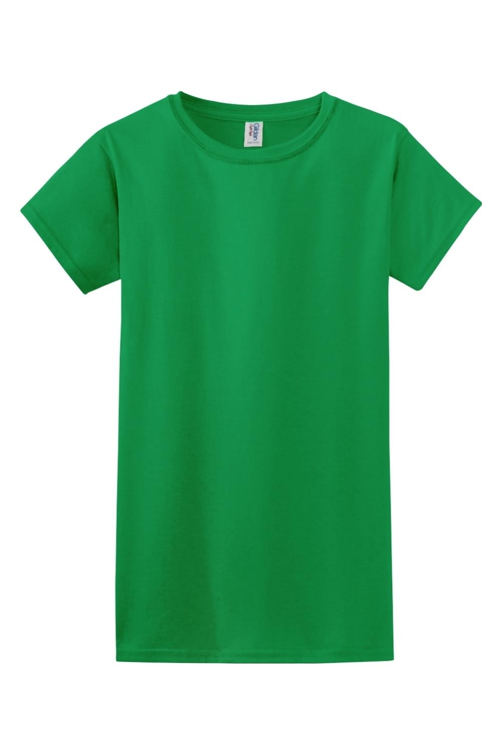 Bright green Gildan Softstyle ladies' crew neck t-shirt in a soft, breathable cotton-poly blend with a relaxed fit.
