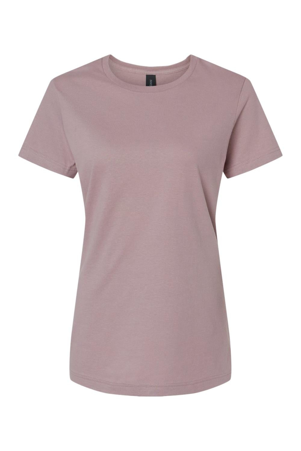 Dusty rose Gildan Softstyle ladies' crew neck t-shirt in a soft, breathable cotton-poly blend with a relaxed fit.