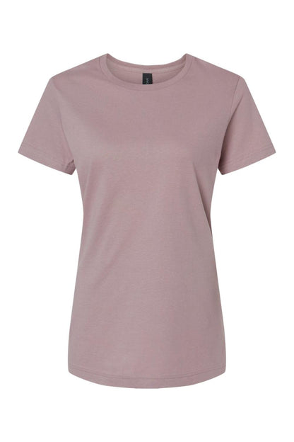 Dusty rose Gildan Softstyle ladies' crew neck t-shirt in a soft, breathable cotton-poly blend with a relaxed fit.