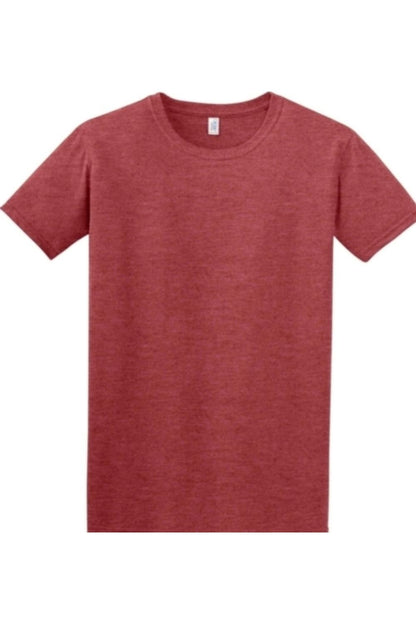 Gildan Softstyle crew neck t-shirt in a heathered red cotton blend with a classic, comfortable relaxed fit.